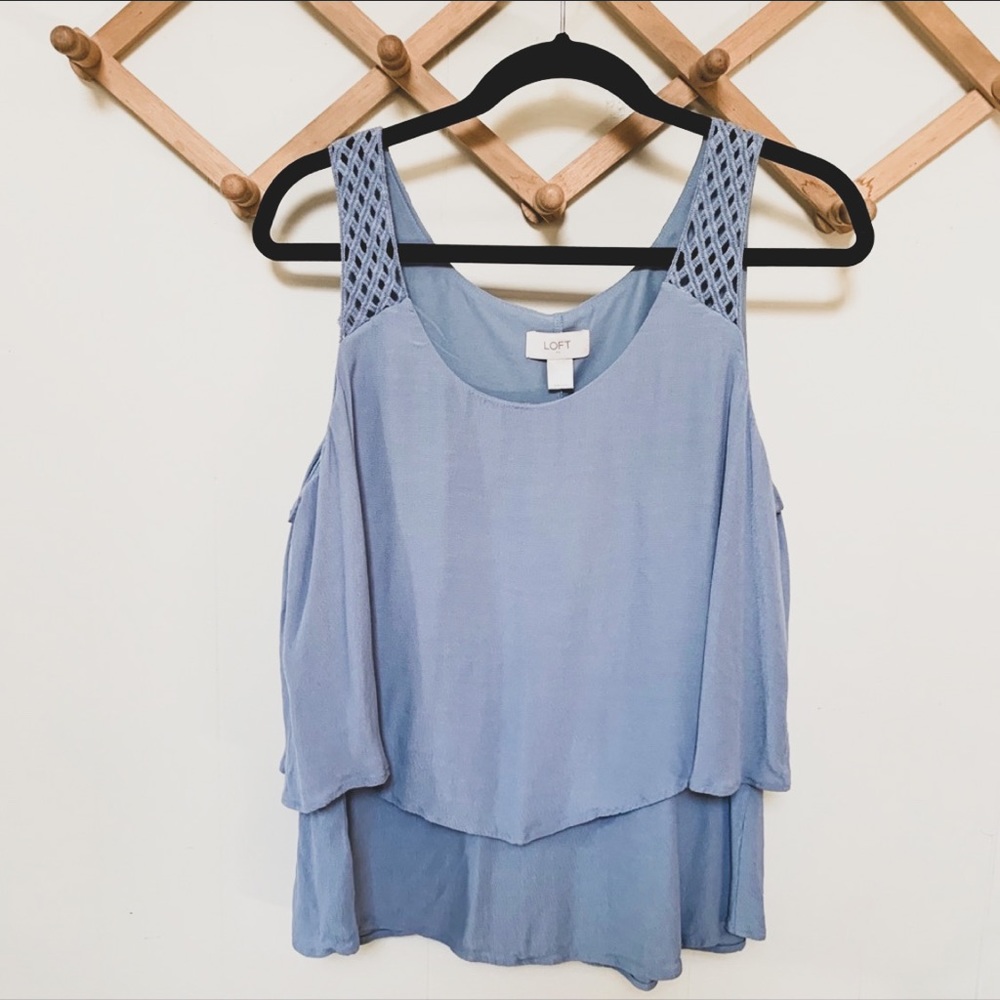 Loft • blue layered crochet tank top size L